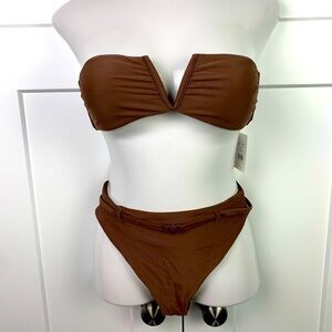 NWT Andie Swim Bikini Set SMALL Brown Riviera High Waist Belted Bottom Scala Top